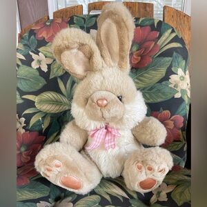 Vintage Bunny Plush Big Feet Rabbit Walmart Easter Stuffed Animal Toy Pink Bow